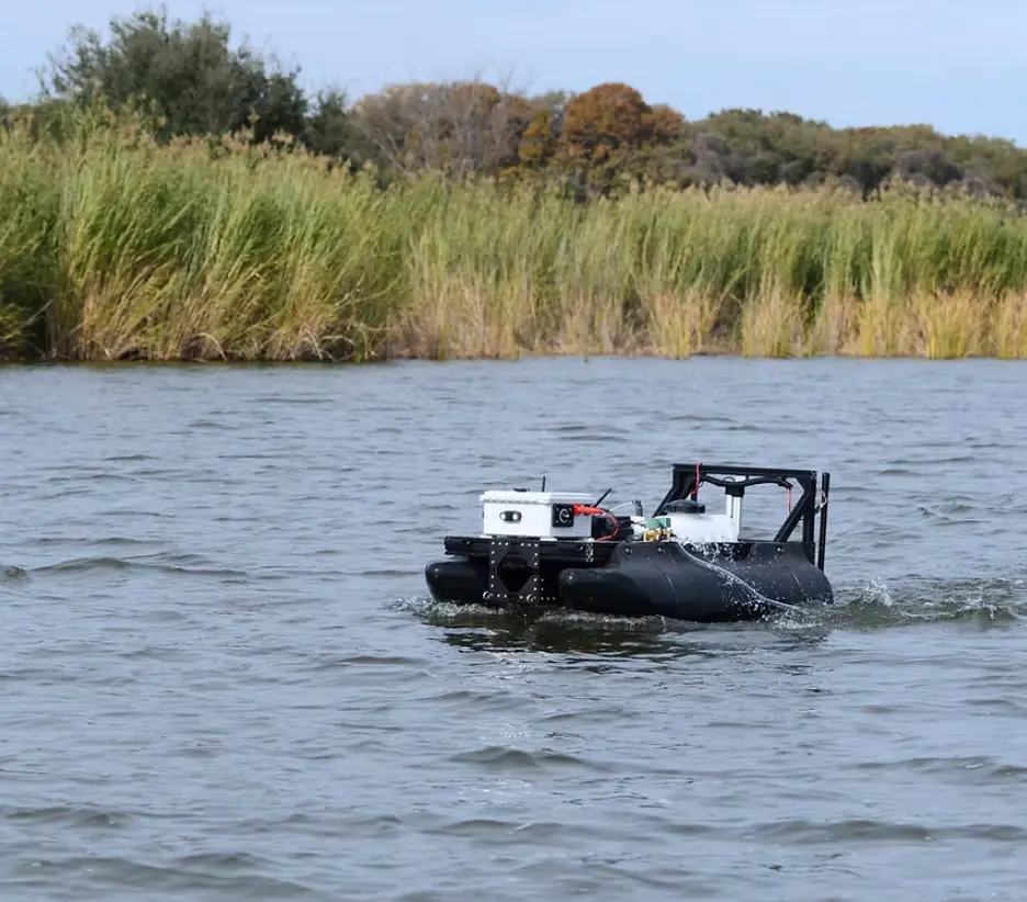 Water-quality monitoring USV collecting data in the field