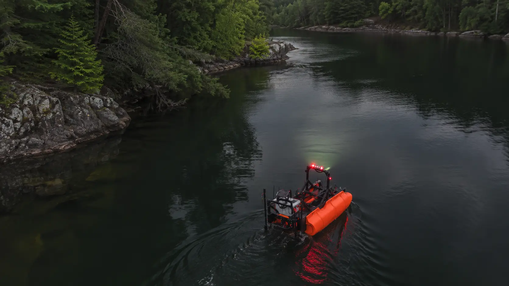 Guardian 1.0 autonomous surface vessel on a search mission