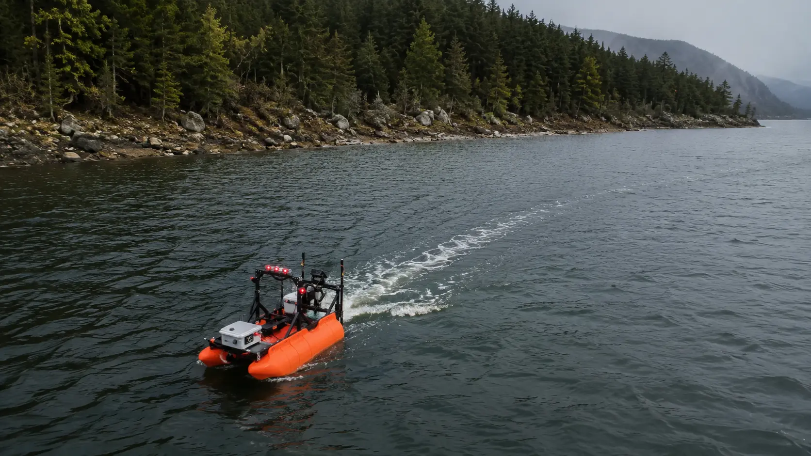 SEQAV autonomous surface vessel operating on a California reservoir